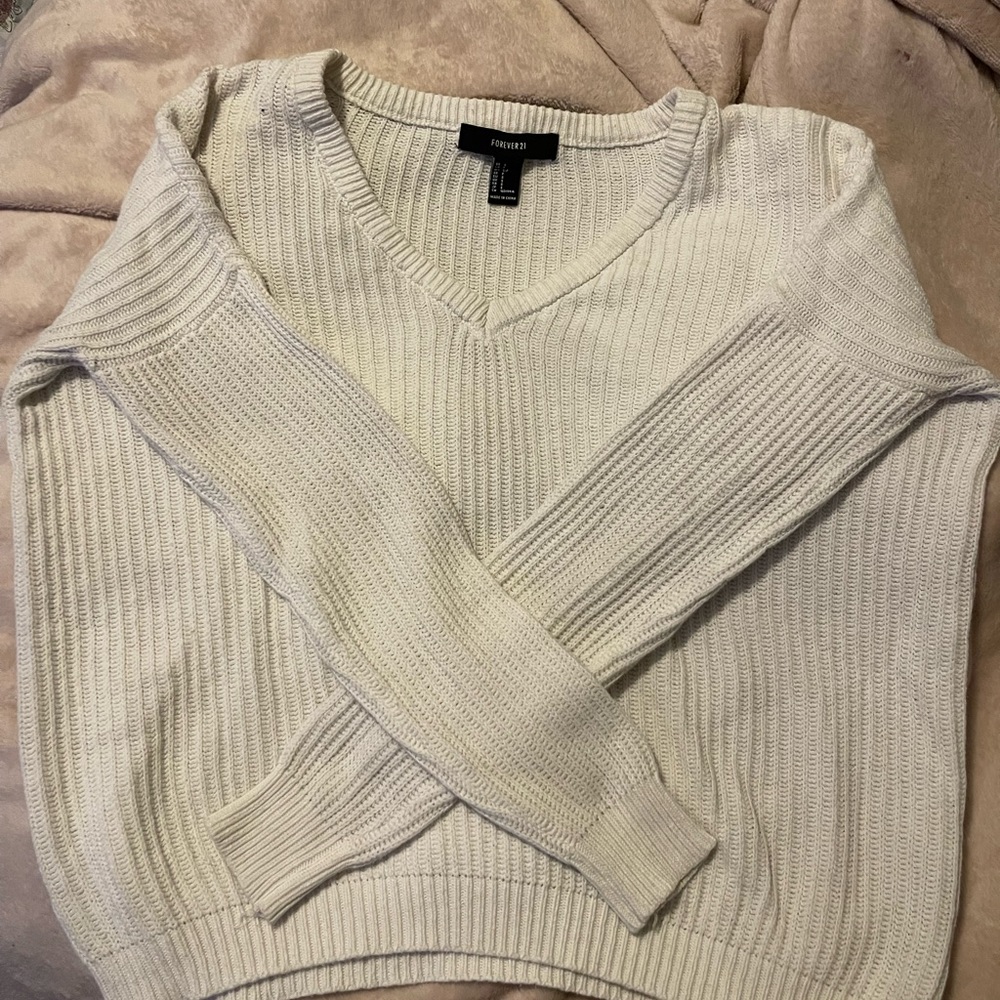White V-neck sweater